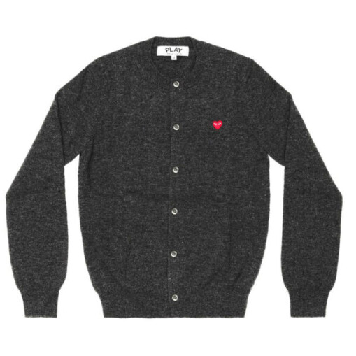 cardigan da donna con piccolo cuore rosso grigio