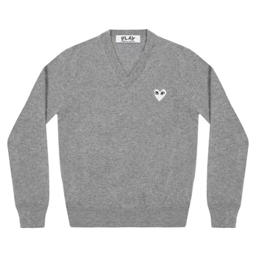 maglia con scollo a v cuore bianco uomodonna grigio