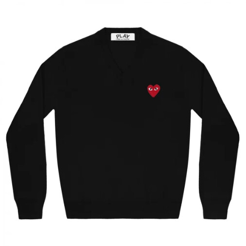 maglione con scollo a v cdg con emblema rosso nero