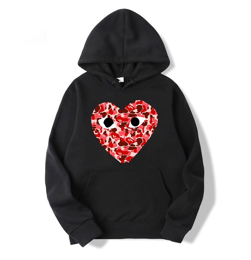 felpa con cappuccio comme des garcons camo heart