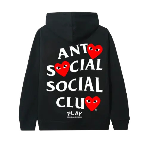 felpa nera con cappuccio assc x comme des garcons