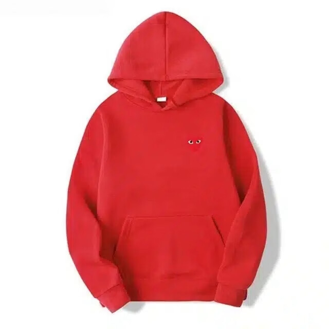 felpa con cappuccio comme des garçons small red heart rossa