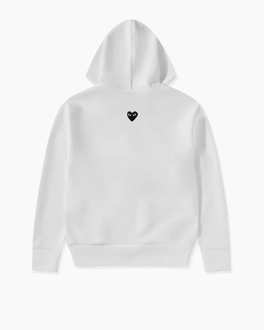 felpa con cappuccio unisex cdg reverse black heart zip white