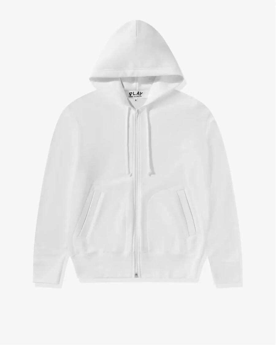 felpa con cappuccio unisex cdg reverse black heart zip white