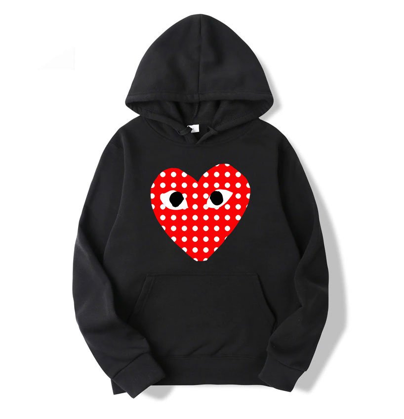 felpa con cappuccio a cuore con pois bianchi comme des garçons
