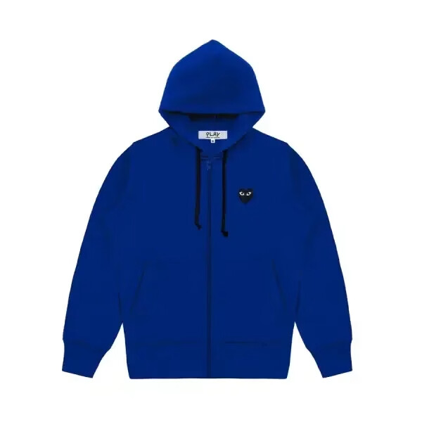 felpa con cappuccio e zip blu cdg con grande cuore