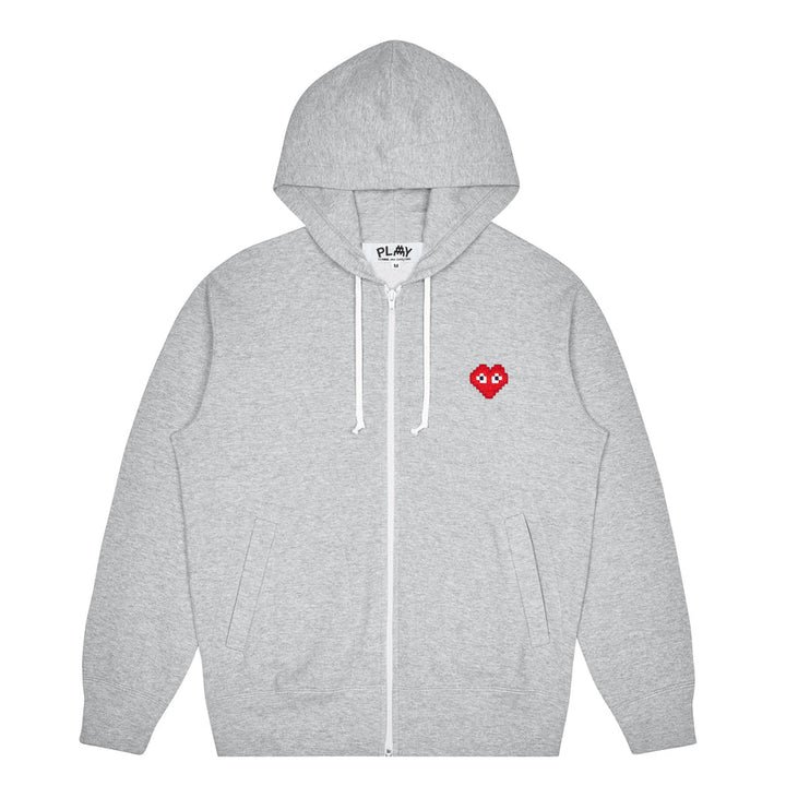 felpa con cappuccio e zip play invaders grigia