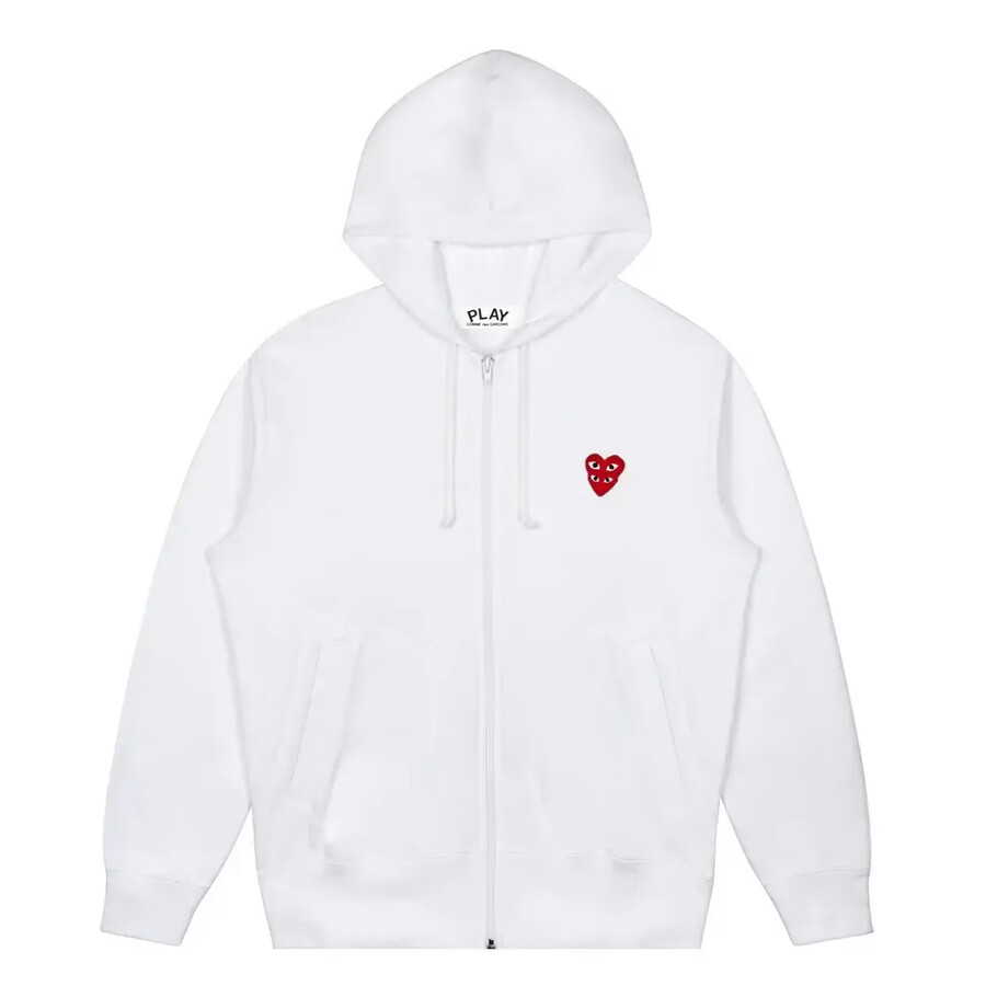 felpa con cappuccio e zip cdg double heart bianca