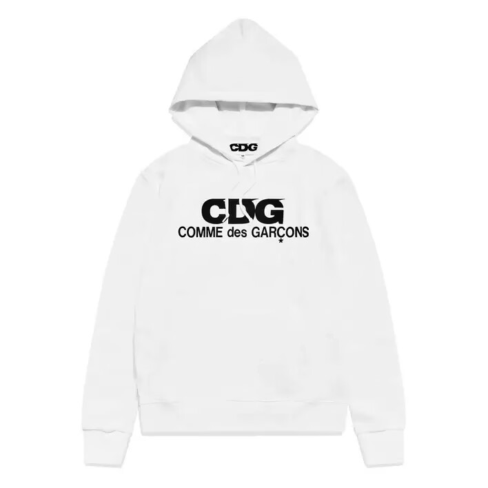 felpa con cappuccio comme des garçons cdg logo bianca