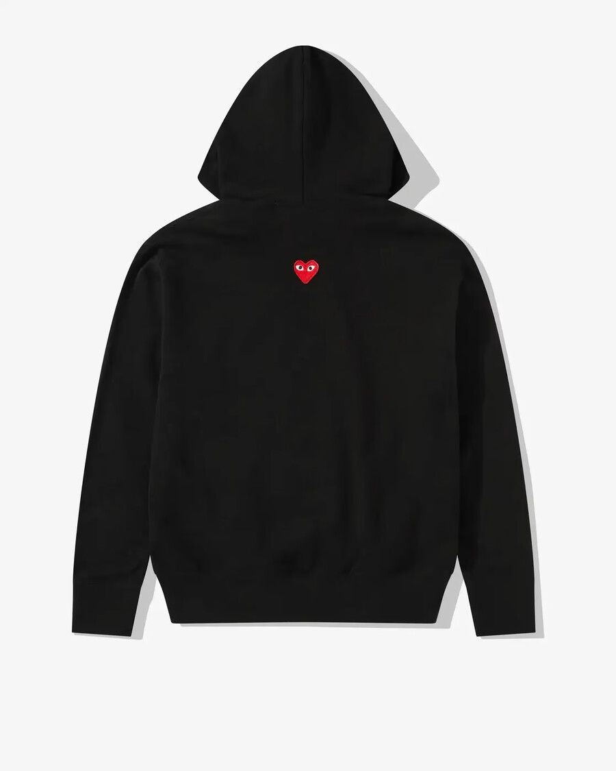 felpa con cappuccio unisex con zip e cuore rosso rovesciato nera