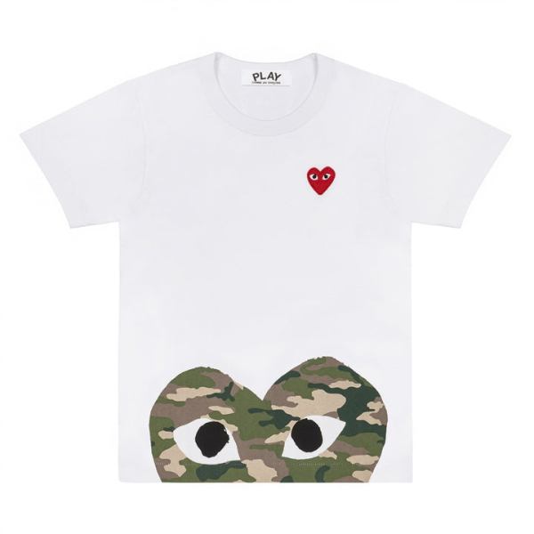 t-shirt bianca con mezzo cuore stampato camo