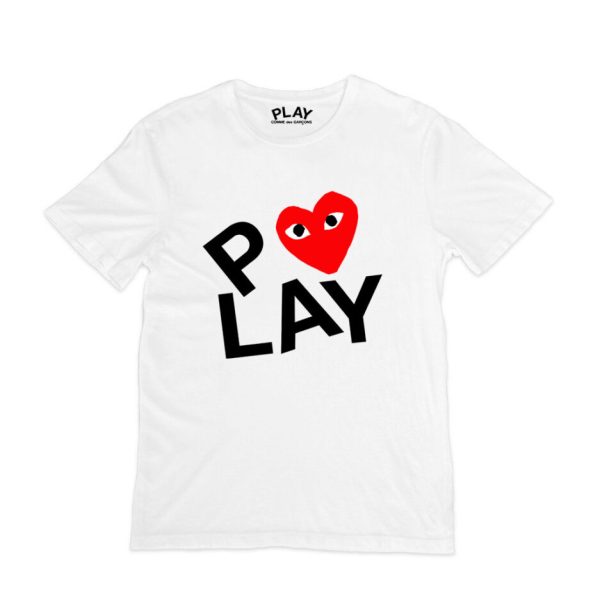 t-shirt cdg bianca con stampa serigrafica double heart