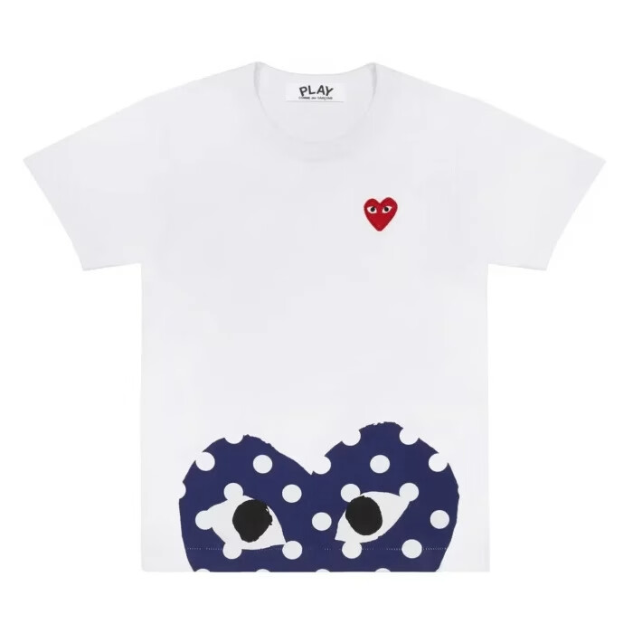 maglietta a pois bianchi con cuore cdg