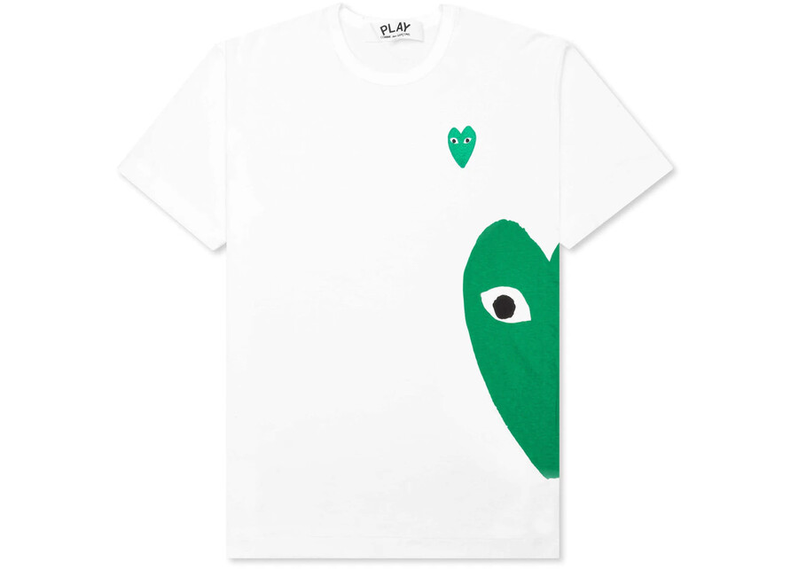 cdg play maglietta verde con emblema a forma di cuore bianca