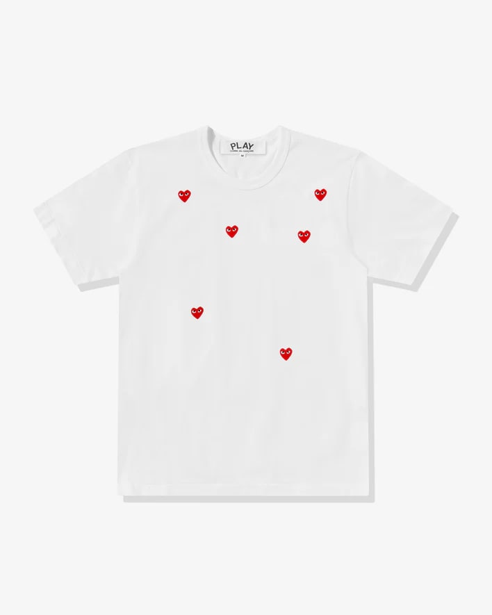maglietta bianca con logo multi-cuore rosso