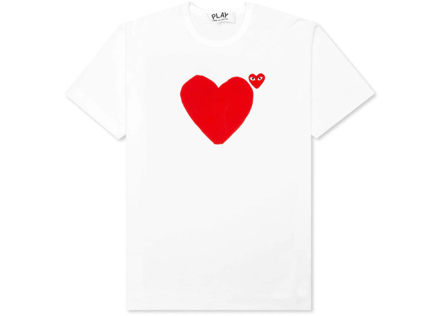 maglietta cdg play red emblem no eyes bianca