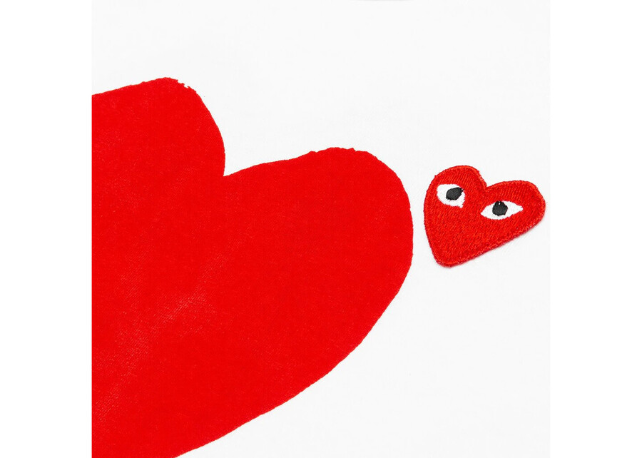 maglietta cdg play red emblem no eyes bianca