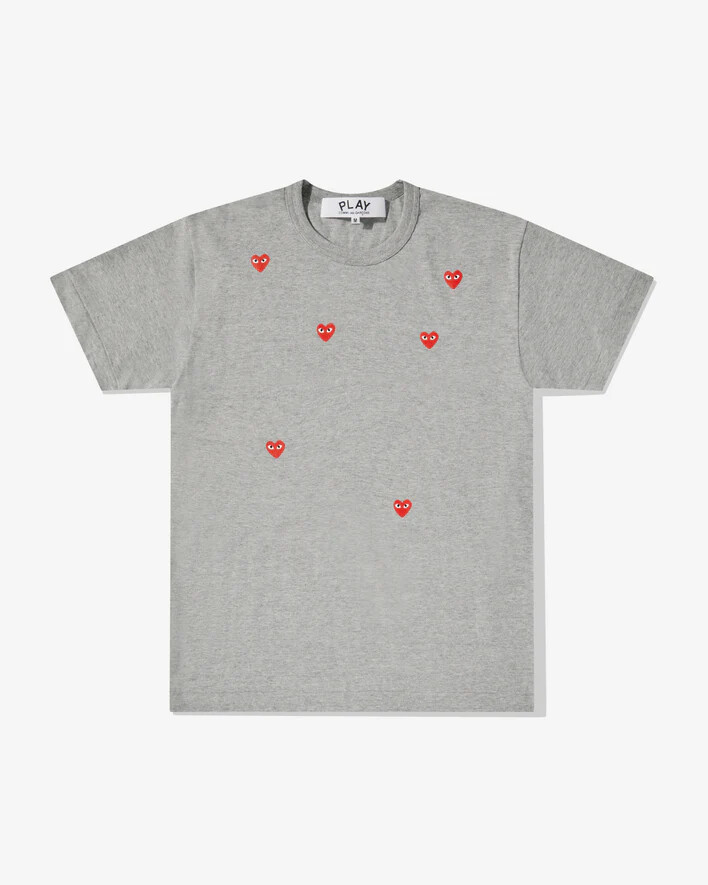 maglietta grigia con logo multi-cuore rosso