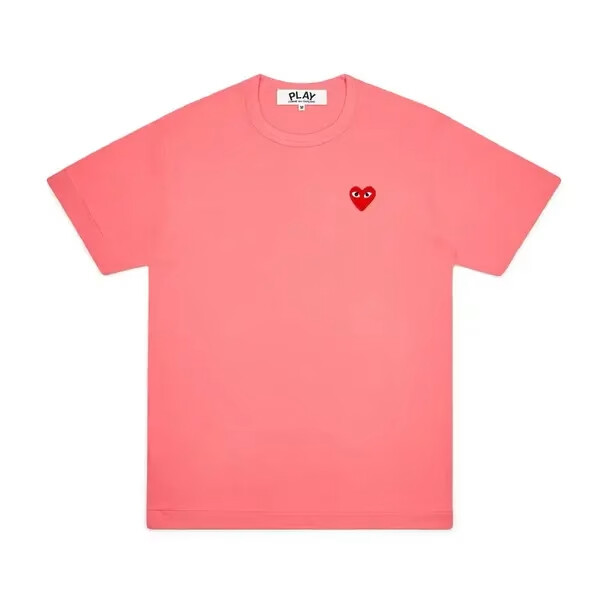 maglietta rosa cdg con mini cuore rosso