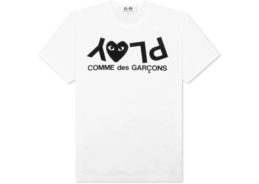 maglietta cdg play inverted text bianca