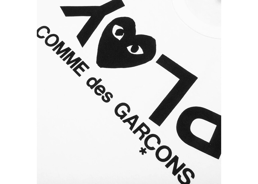 maglietta cdg play inverted text bianca