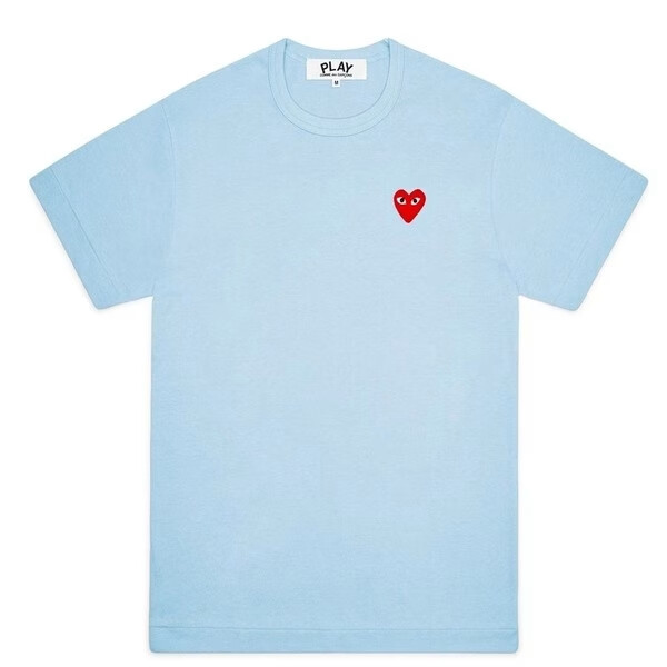 maglietta cdg celeste con mini cuore rosso