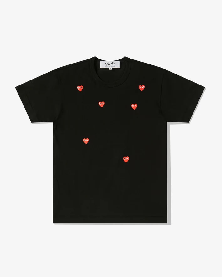 maglietta nera con logo multi-cuore rosso