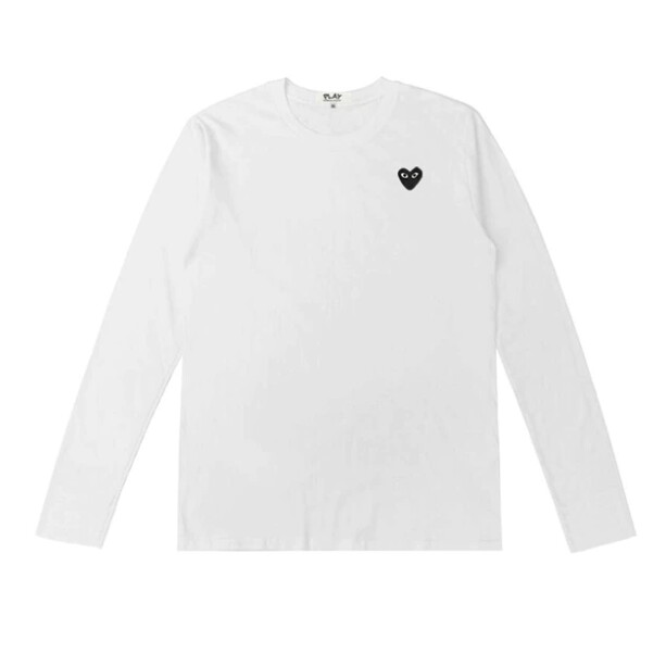 cdg play maglia a maniche lunghe con cuori sovrapposti bianca e blu