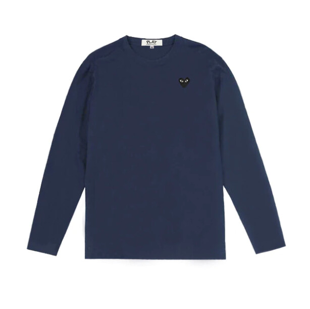 cdg play maglia a maniche lunghe con cuori sovrapposti bianca e blu