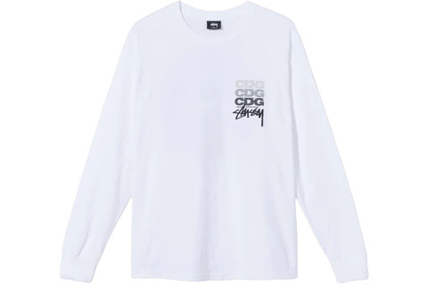 stussy x cdg dot ls manica lunga bianca
