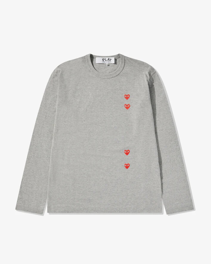 maglietta a maniche lunghe con cuore rosso multiplo play grey