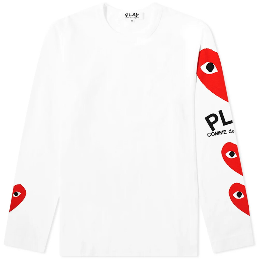 camicia a maniche lunghe con cuori multipli da donna cdg play bianca