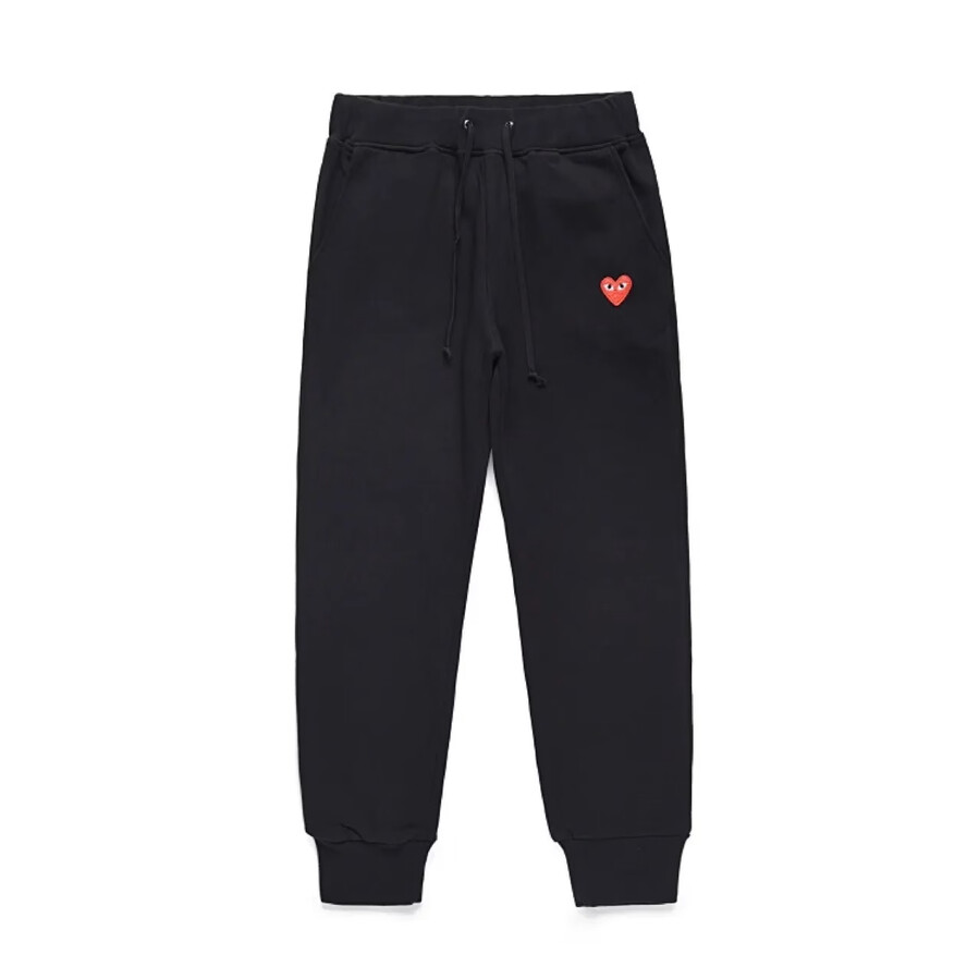 pantaloni della tuta neri con logo a cuore rosso di comme des garçons play